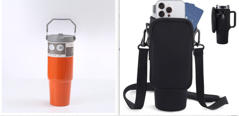 Portable Car Cup Stainless Steel Cup Travel Sports Water Bottle With Handle Cover Coffee Tumbler Cup